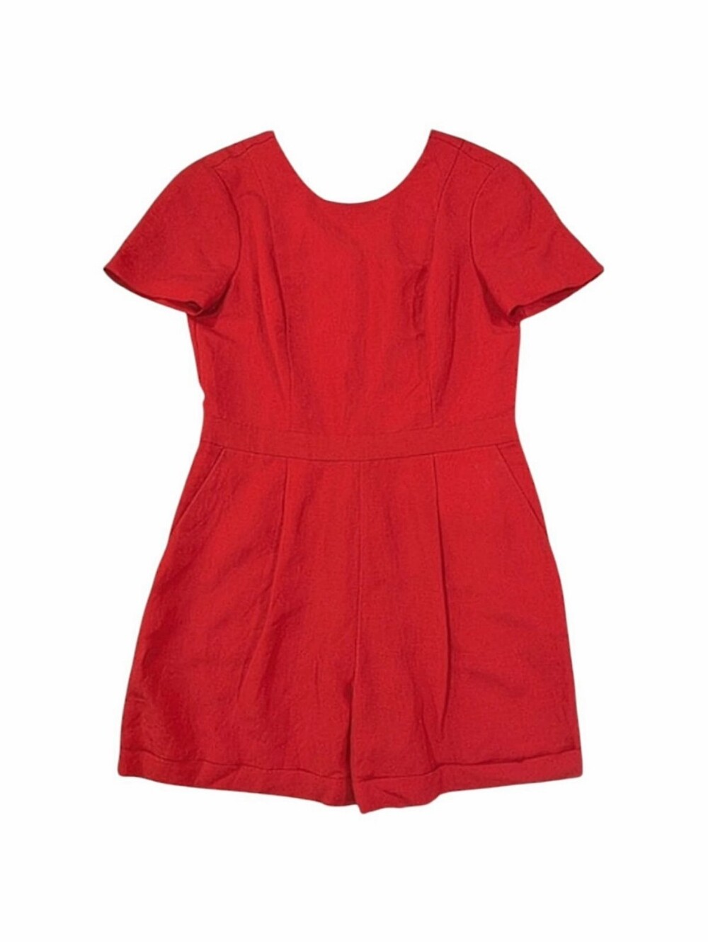NWT Banana Republic Red Linen Blend Romper Shorts Size 8 Pockets Minimalist Chic